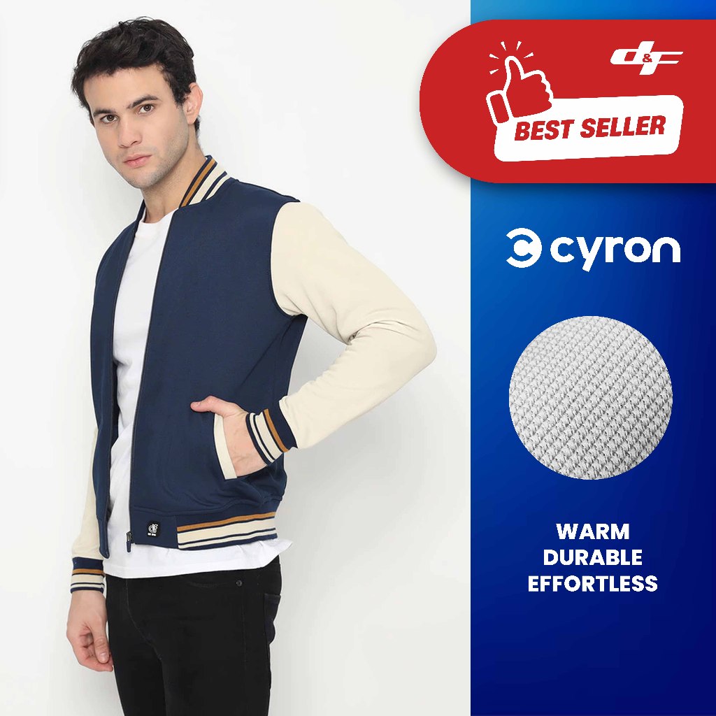 d&f CVC Jaket Bomber Pria - Navy Cream