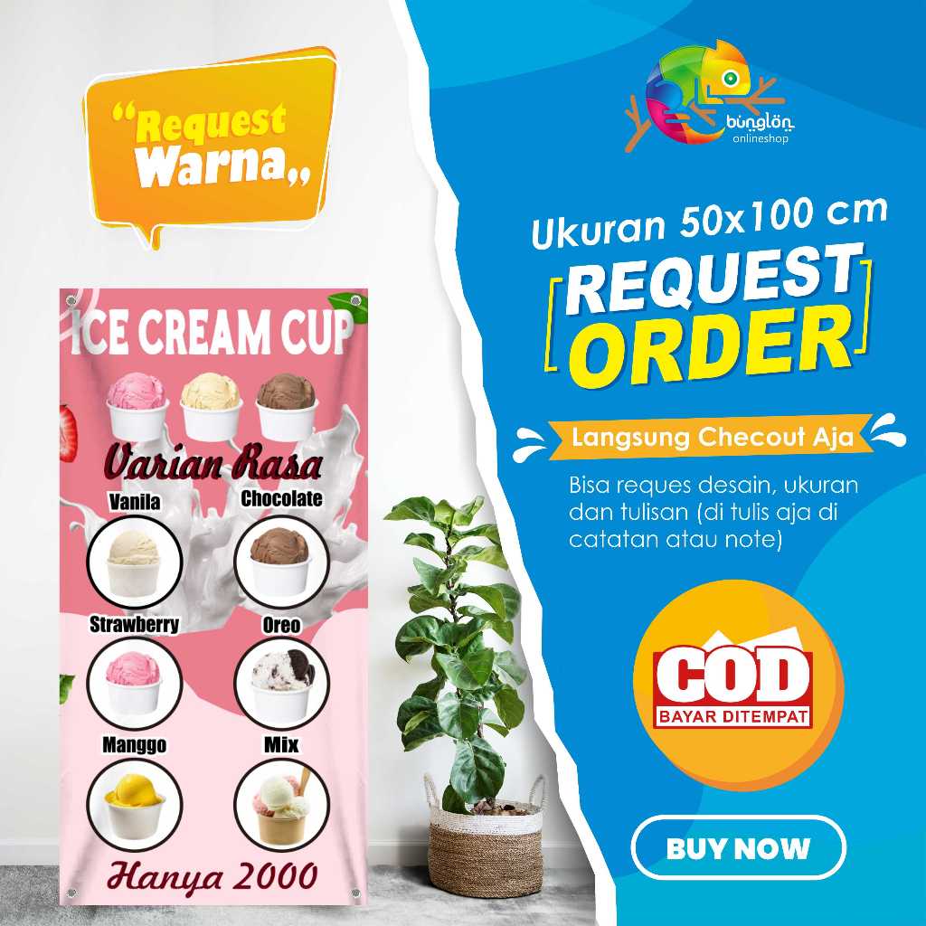 CETAK SPANDUK BANNER 50X100 CM ICE CREAM CUP CUSTOM