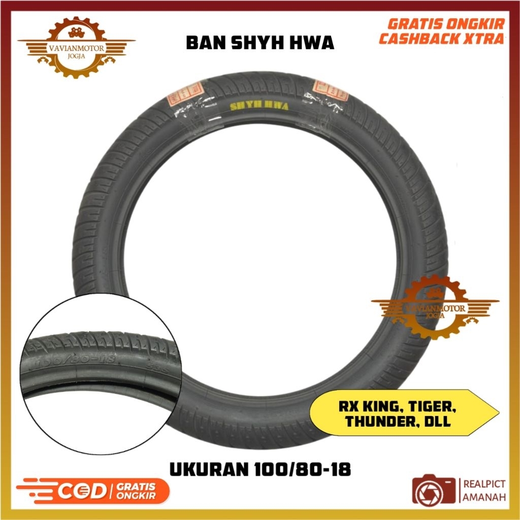Ban Motor Shyh Hwa 100/80-18 RX King Tiger Thunder Power Vtx – Ban Belakang Awet & Anti Selip