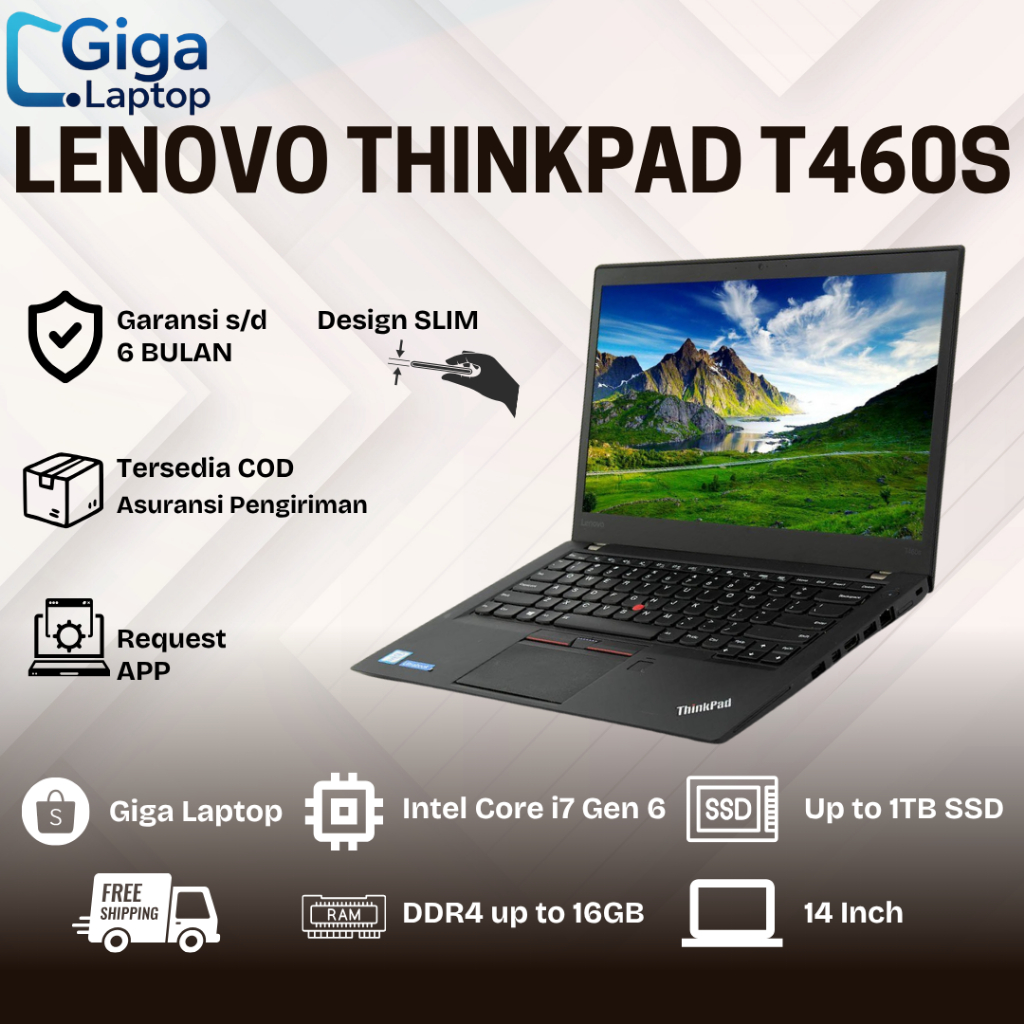 Laptop Lenovo Thinkpad T460s T460 T450s T450 Core i7/ i5 Gen 6 Ram 16GB SSD 1TB - Second Bergaransi