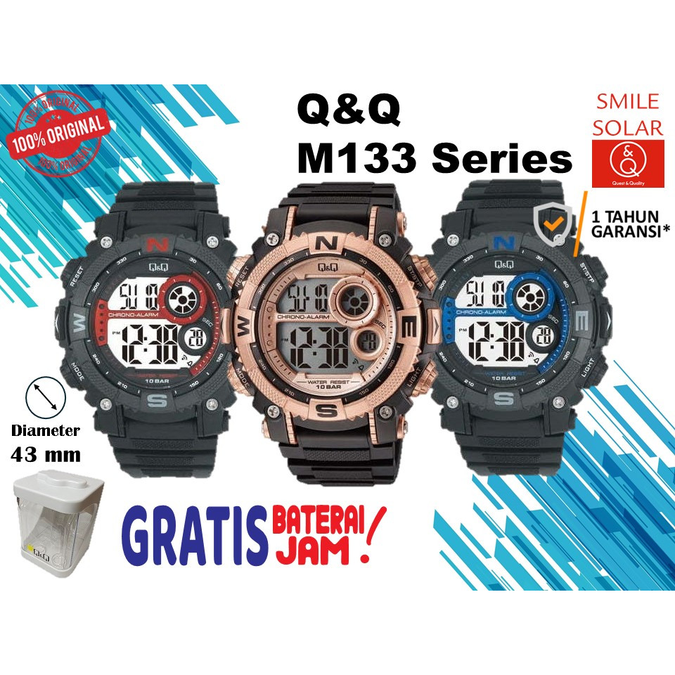 Jam Tangan Pria Casual Sporty Rubber Digital Original Q&Q QnQ QQ M133 M133J Diameter Besar