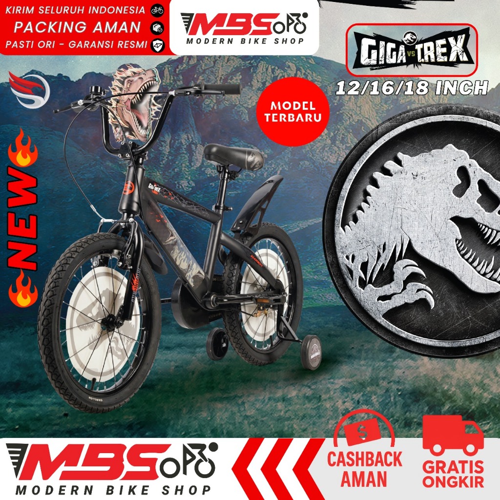 BMX Anak ELEMENT JURASIC WORLD GIGA TREX | Sepeda Ban 2.40 | Frame Baja Steel | Rem V Brake | Ukuran