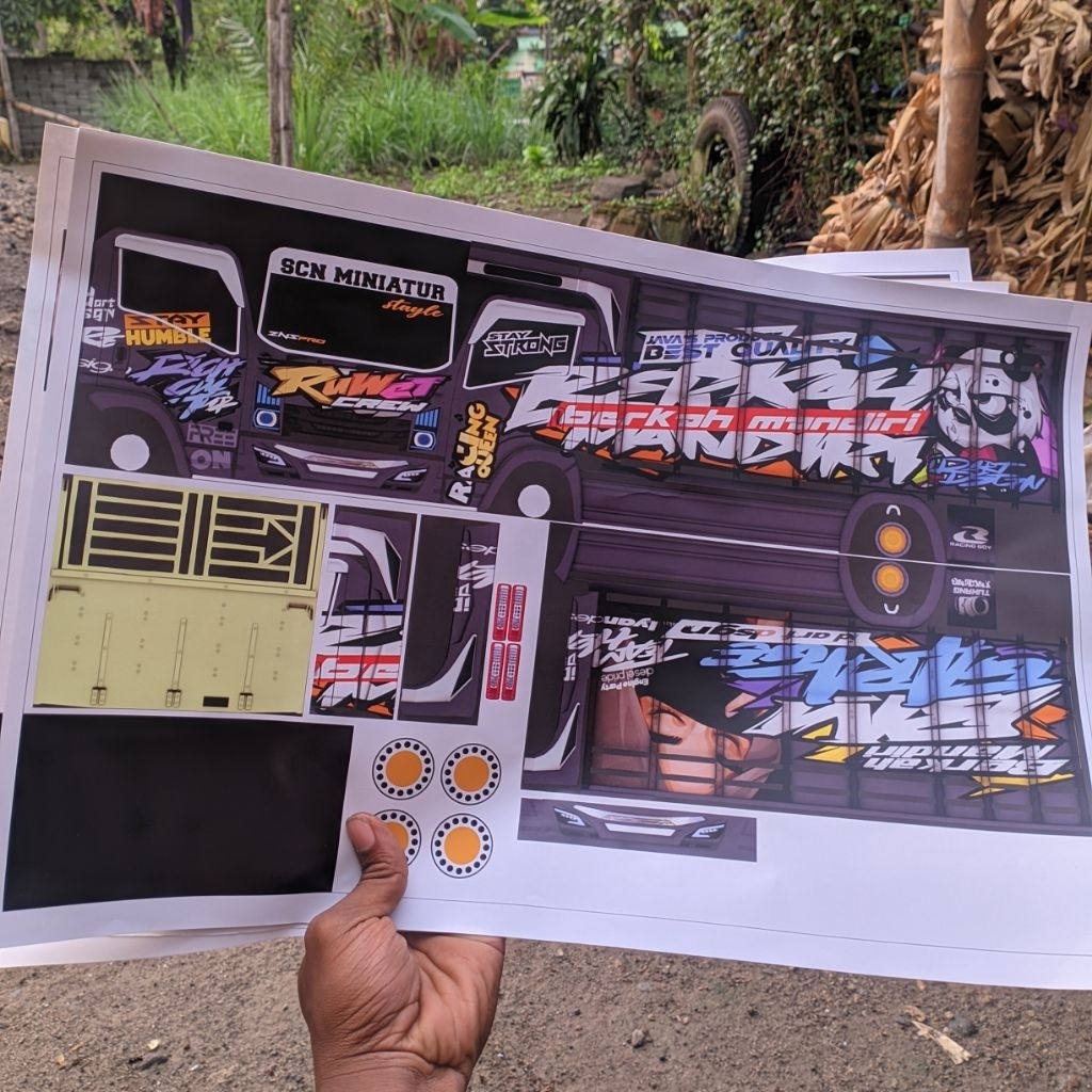 Pola Stiker Miniatur Truk Keren Giga Ruwet Crew – (bahan bontak A3 skala 1:20 panjang 30cm)