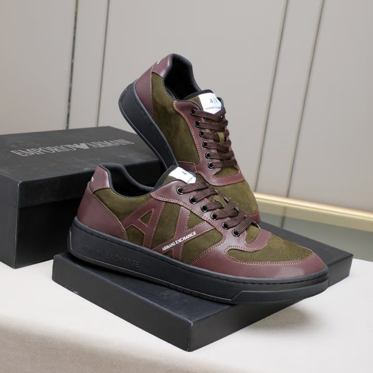 Giorgio Armani casual men's toe layer cowhide sports shoes flat shoes