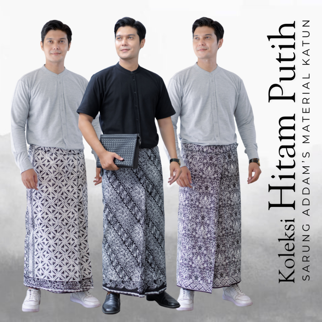 Sarung Addam's Batik Cap Asli Handmade Berkualitas Kain Katun Halus Warna Hitam Putih