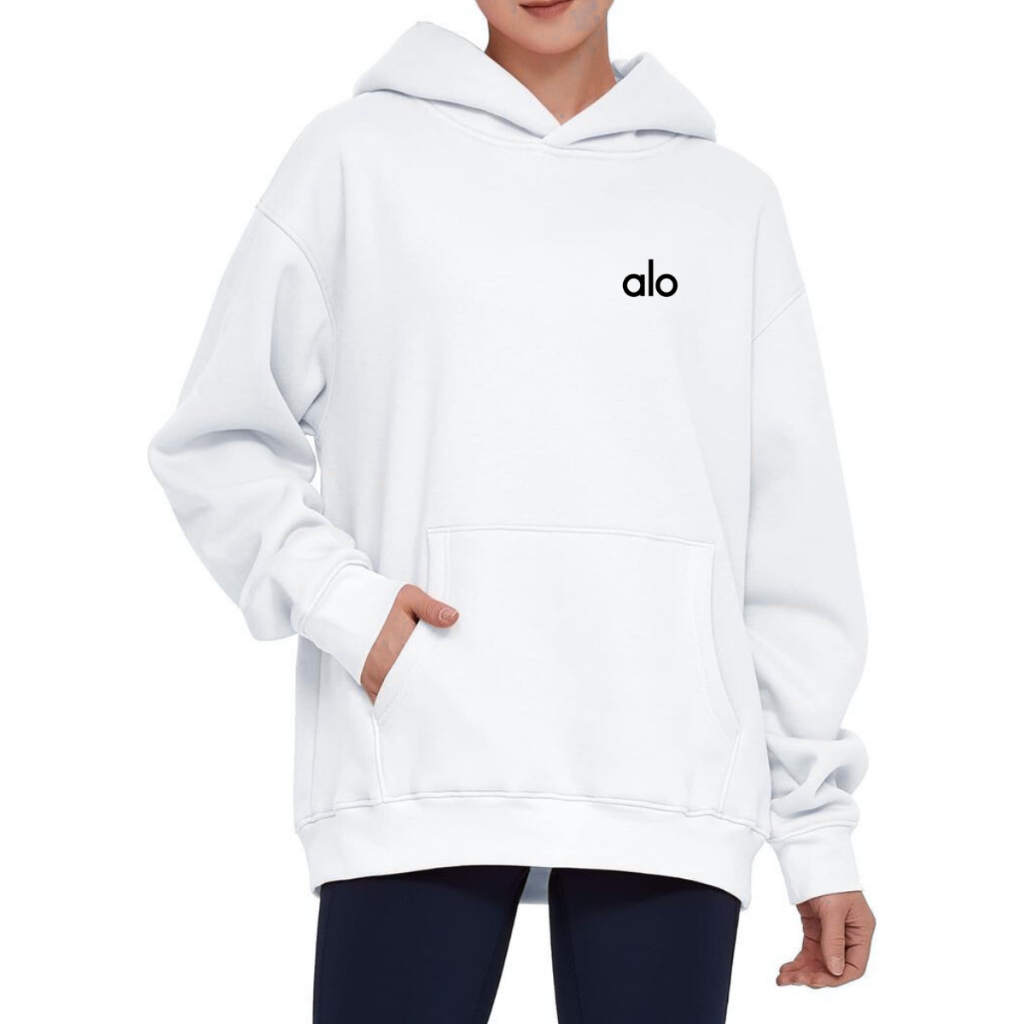 Sweater Hoodie Putih  Pria Wanita Oversize Terbaru Bahan Flic Tebal