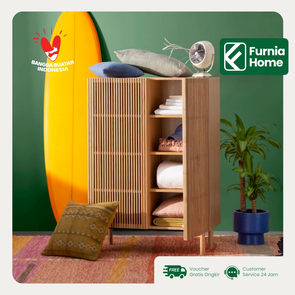 Lemari Penyimpanan Kayu Jati Minimalis Pintu Garis Estetik / Buffet Sideboard Modern Engsel Sendok.