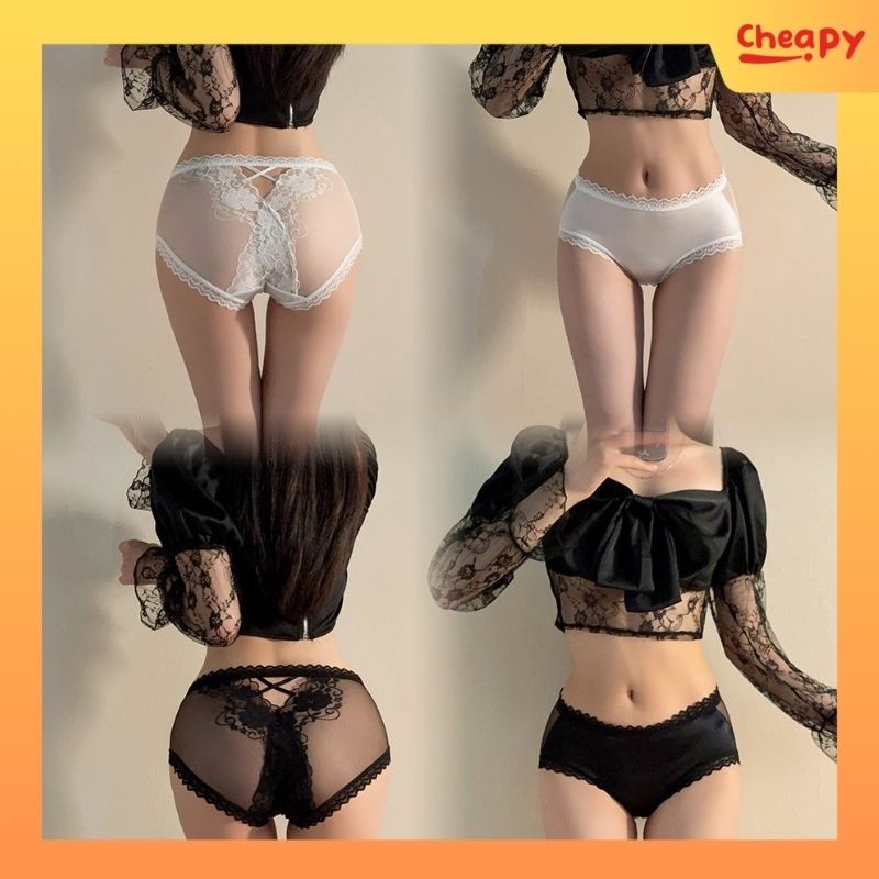 Celana Dalam Renda Halus dan Model CD Transparan / Celana Seksi Wanita Seamless Model Tali Silang Be