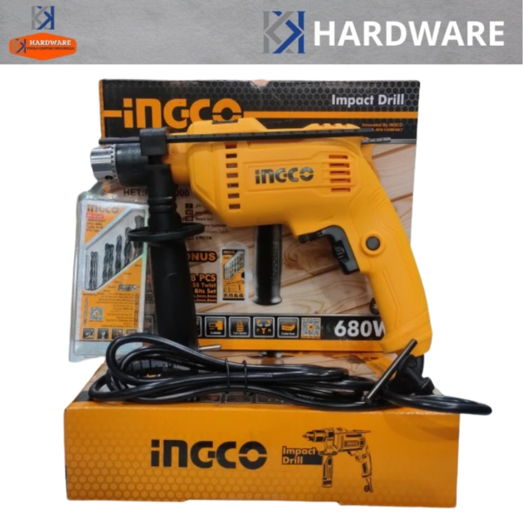 Bor Impact 13mm Ingco 680W Mesin Bor Bobok Free Mata Bor Besi