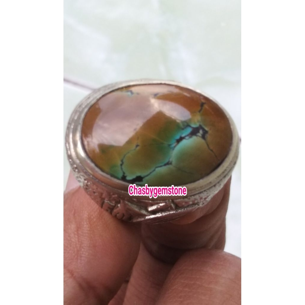 Cincin Pirus Persia serat jala-Batu Pirus hubei serat jala warna unik