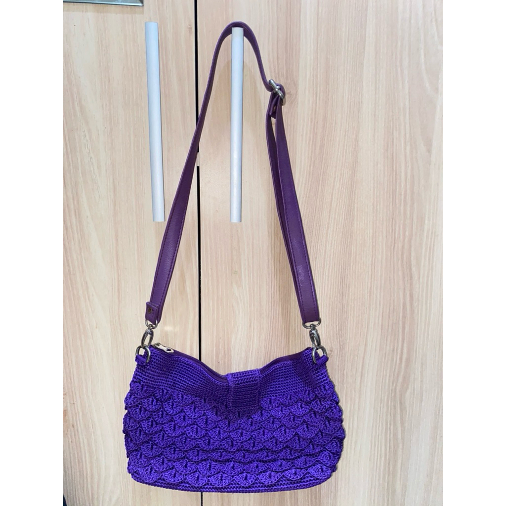 tas selempang wanita rajut handmade warna ungu