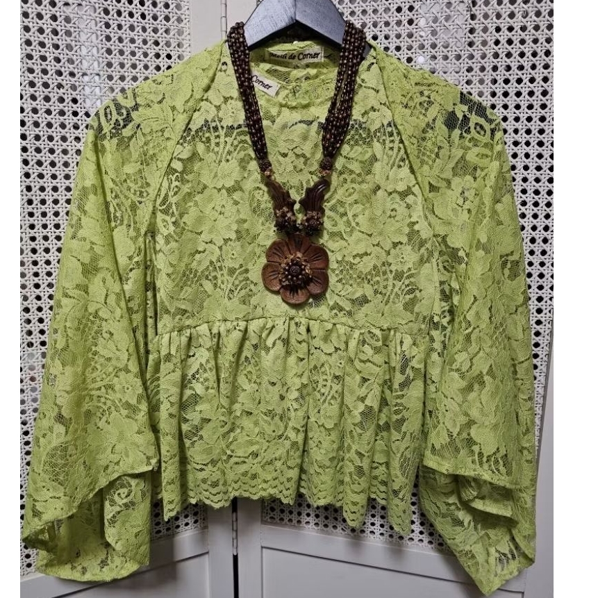 set bolero cardigan blus brokat kemben lime baju atasan pesta elegant classy