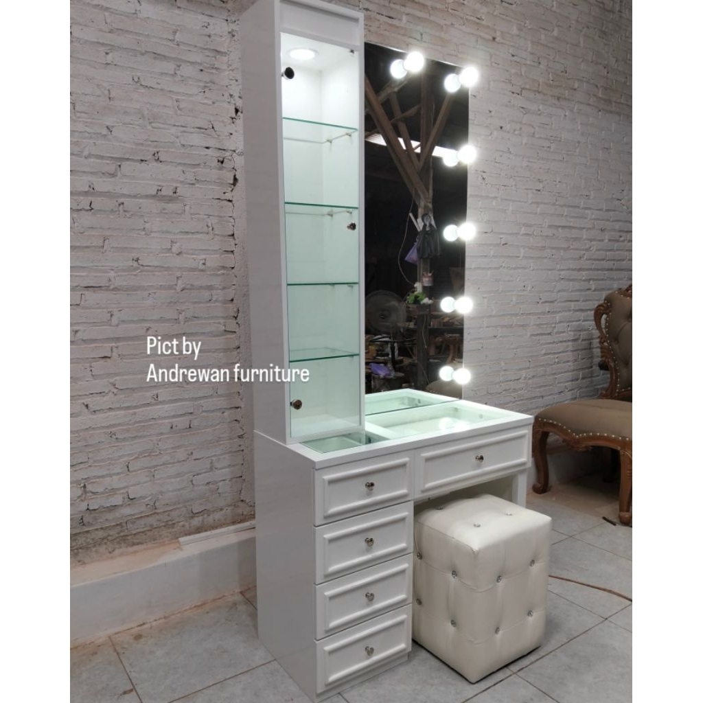 meja rias lampu - lemari kaca - lemari hias lampu - mejarias putih