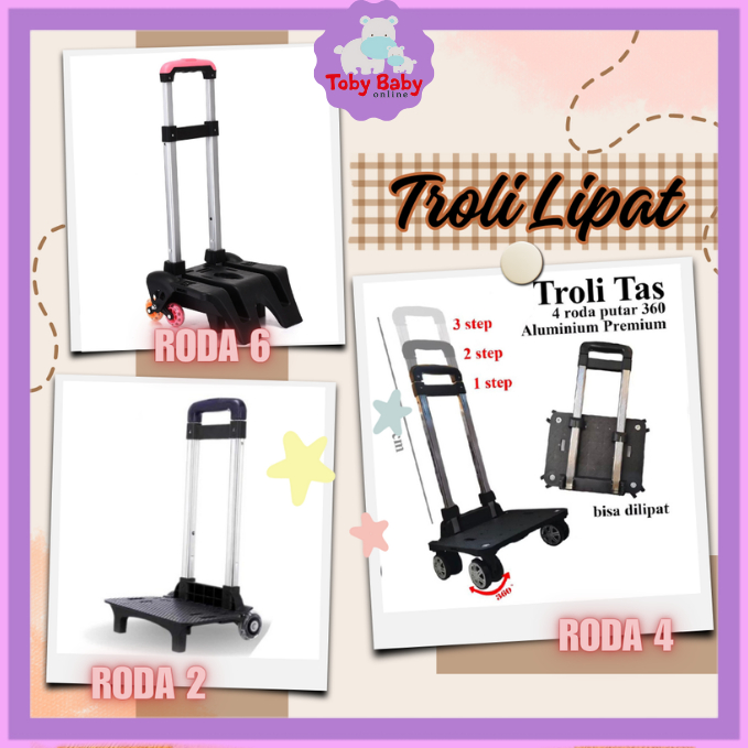 Troli Tas Anak Sekolah Import Lipat Roda 2 Roda 4 Roda 6 Foldable Trolley Premium Serbaguna