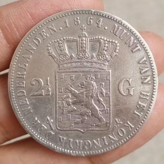 koin perak 2,5 Gulden Willem 3 thn 1864
