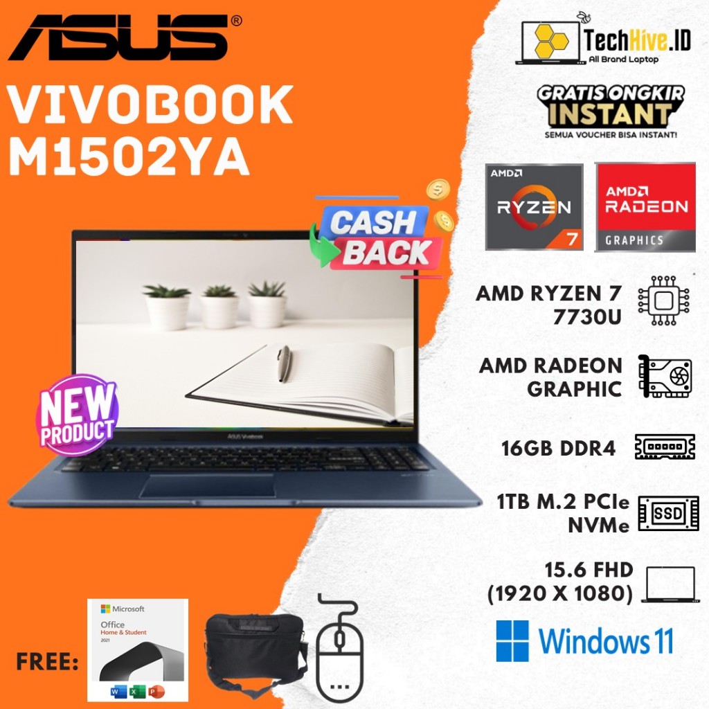 Laptop Asus VivoBook M1502YA RYZEN 7 7730U 16GB 1TB SSD W11 15.6FHD