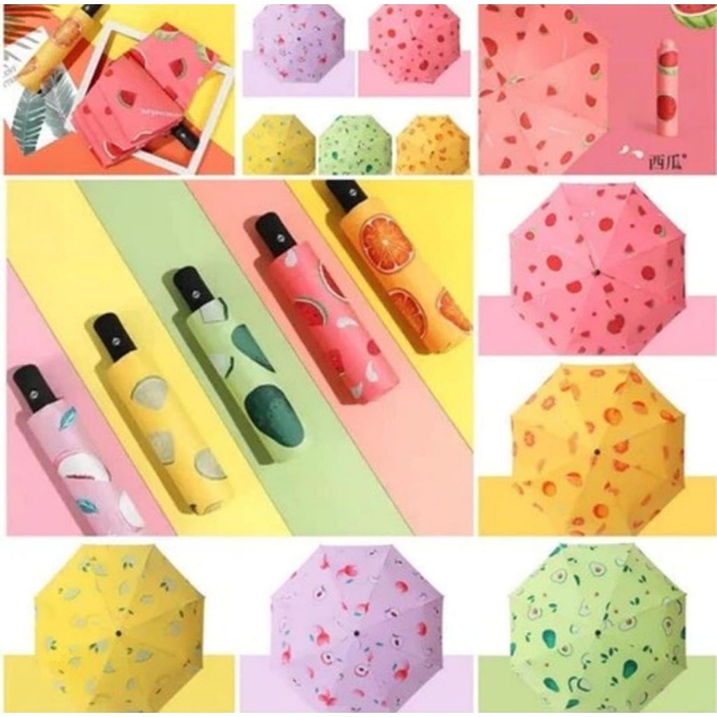 Payung Lipat Buah Buahan Manual - Payung Lipat Buah Buahan Anti UV dan Anti Hujan - Payung Lipat