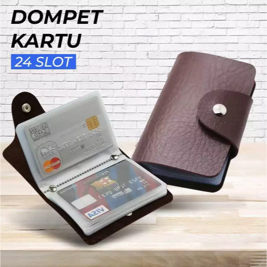 Dompet Kulit Pria Wanita Tempat Kartu Nama Kartu Belanja Kredit ATM 24 Slot