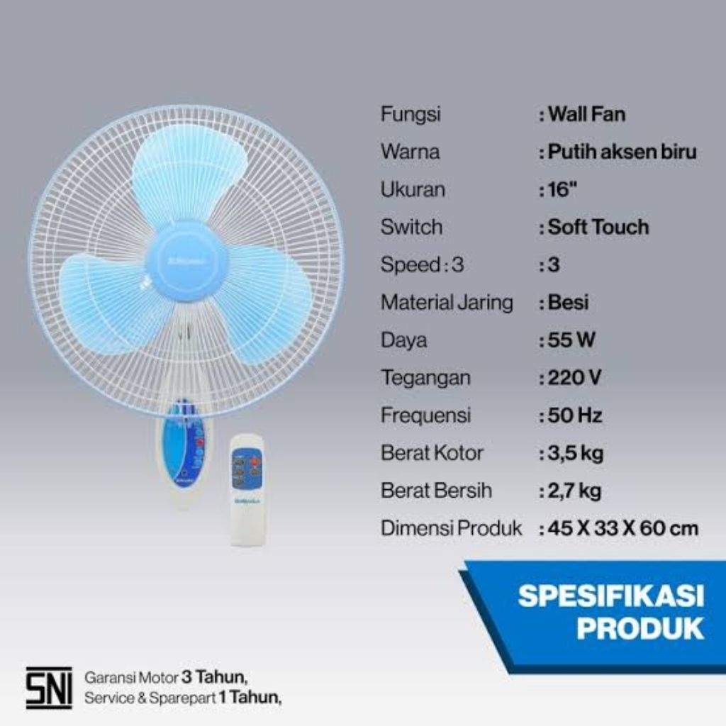 Wall Fan Remote Miyako KAW 1689 RC PL Kipas Angin Dinding Miyako KAW-1689 RC Kipas Dinding Remote Mi
