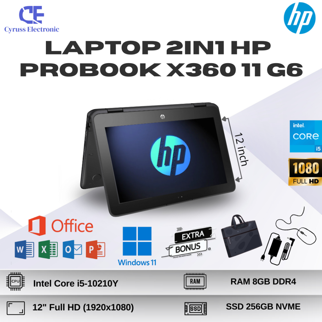 Laptop Tablet 2in1 HP Probook X360 11 G6 EE Core i5 Gen 10th RAM 8GB SSD 1TB Layar 12in Touchscreen 