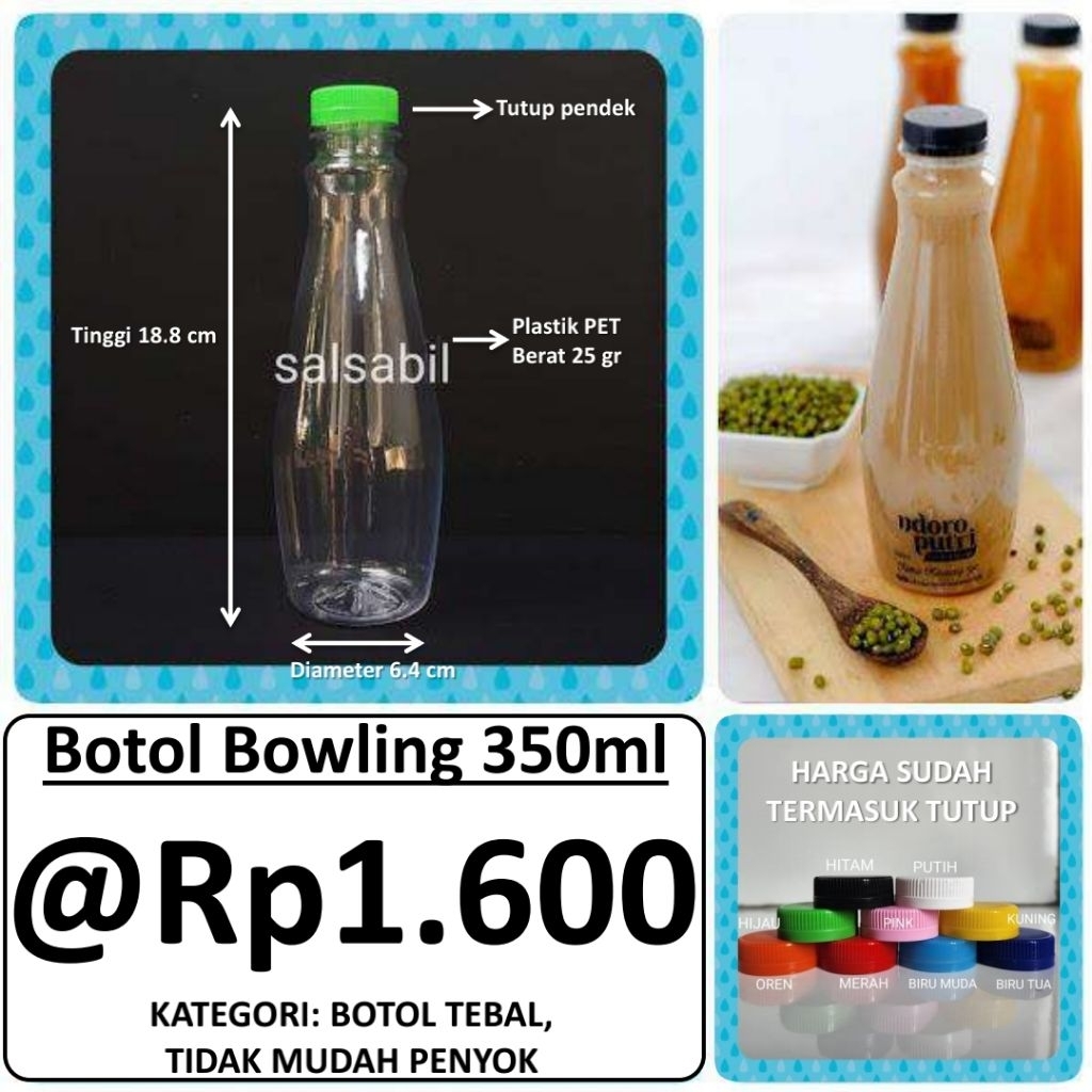 Botol Bowling 350ml / botol unik / botol plastik 350ml (isi 50 botol)
