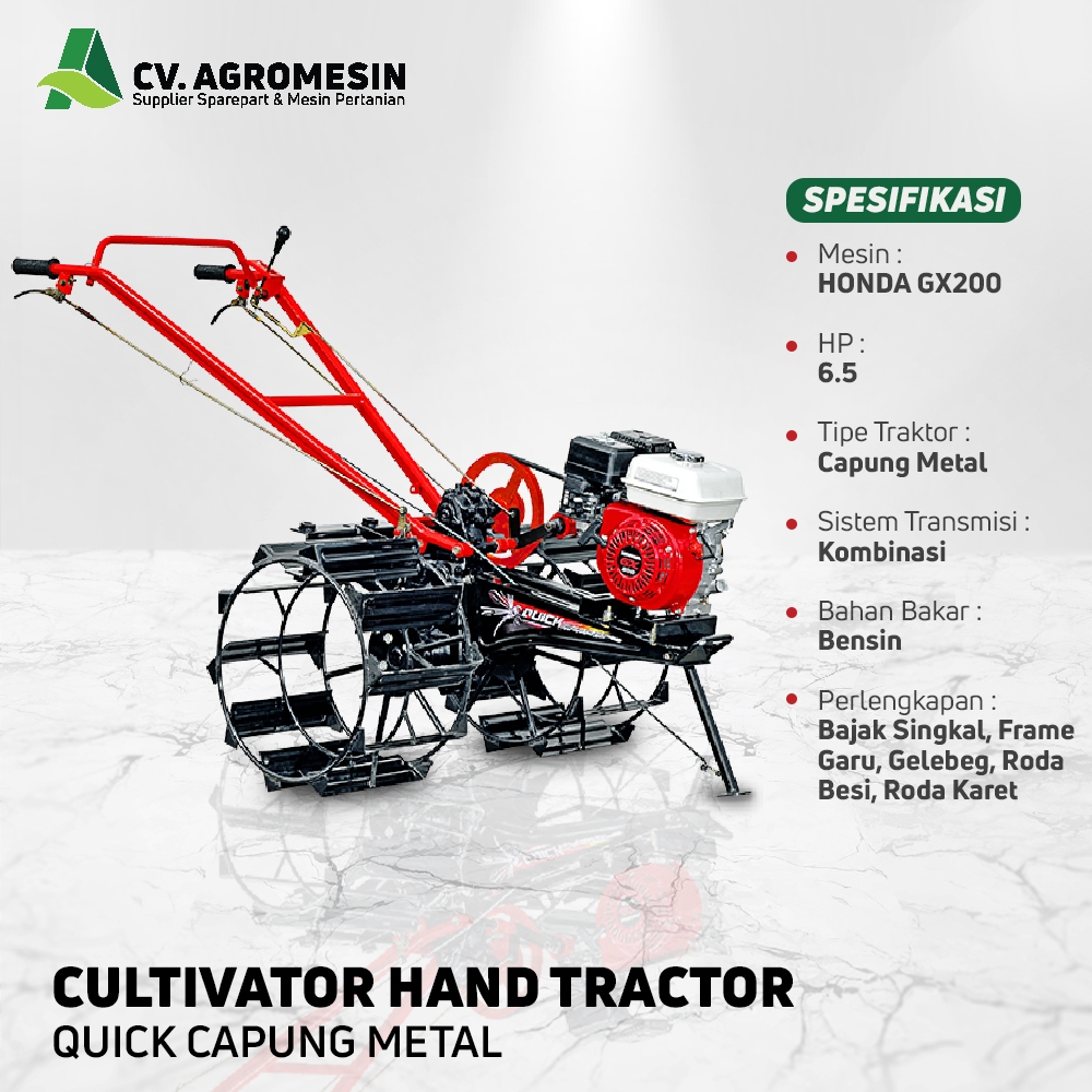 Cultivator Hand Traktor - Quick Capung Metal + Mesin Honda GX 200