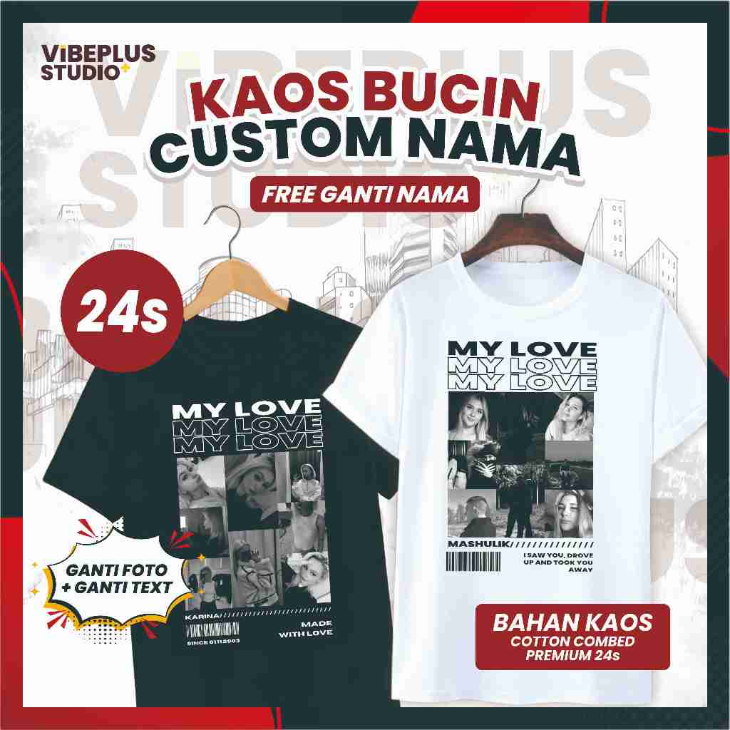 Kaos Custom Bucin lengan pendek 24s / Kaos Couple Bucin / Kaos Couple Pasangan / Kaos Unisex