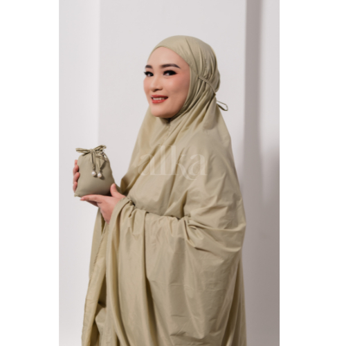 ShopatAlka | Mukena Resleting Travel Mini Parasut Premium 2in1 Free Tas | Qisya Prayer Robe | Green