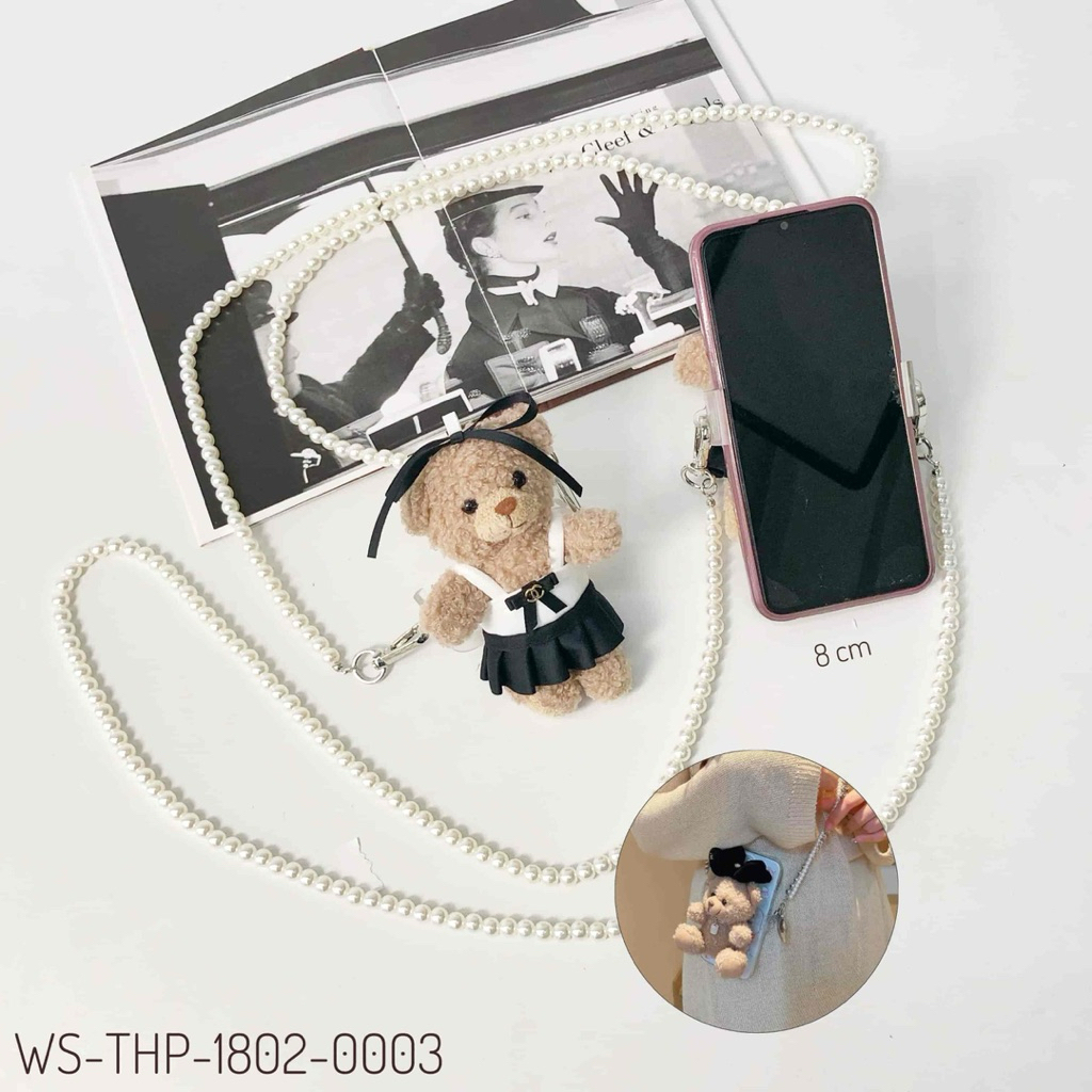 Gantungan hp Tali mutiara panjang Boneka Bear Lucu / Gantungan Hp selempang mutiara Boneka