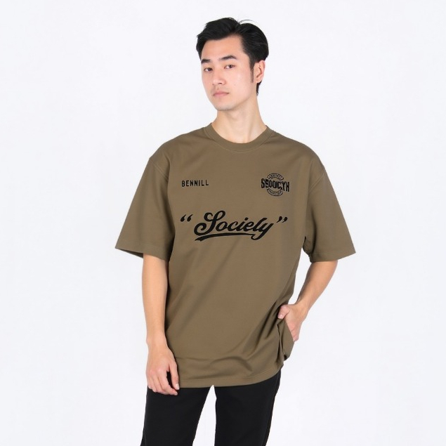 BENHILL Oversized T-shirt Premium Cotton Kaos Pria Graphic Lengan Pendek Nyaman Brown- Green A763-A7