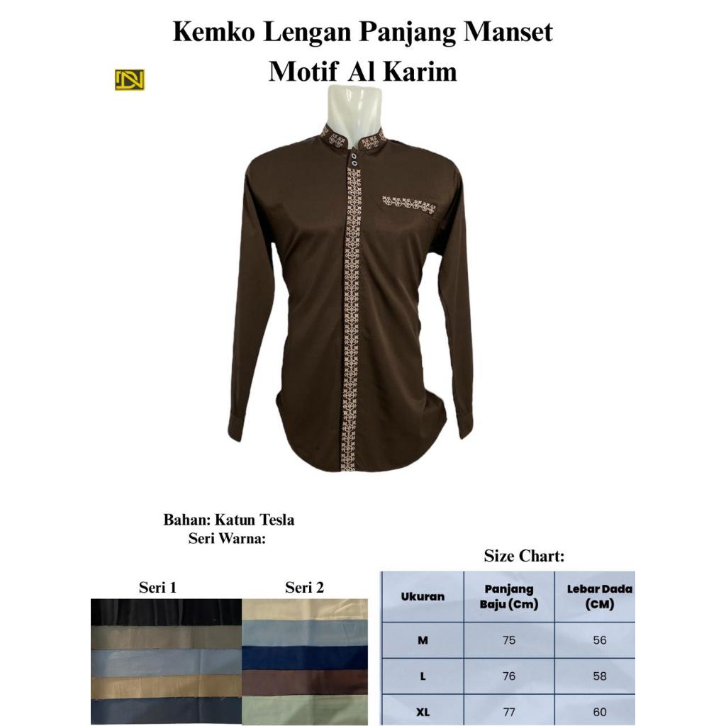 Baju Koko Pria Lengan Panjang- Kenko Motif Al-Karim Seri Warna Bahan Katun Tesla Ukuran M L XL