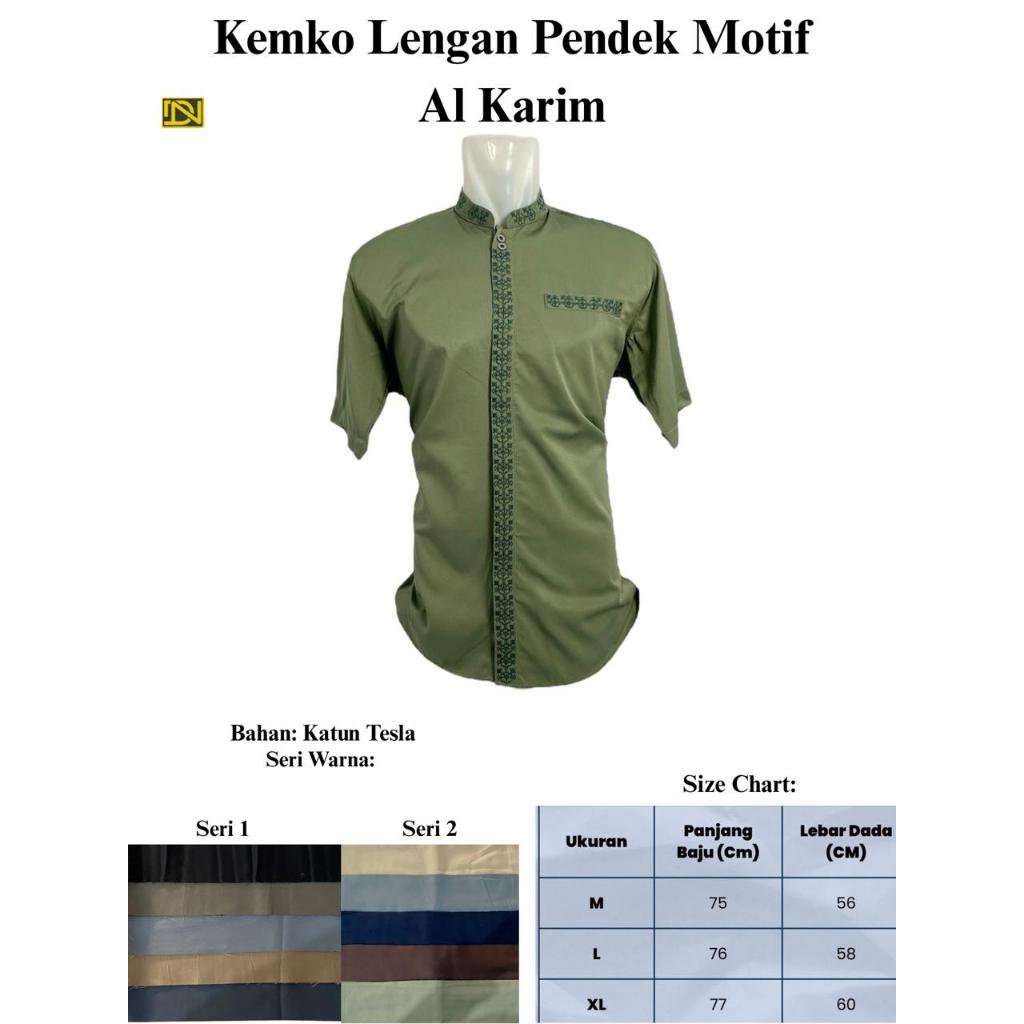 Baju Koko Pria Lengan Pendek- Kenko Motif Al-Karim Seri Warna Bahan Katun Tesla Ukuran M L XL