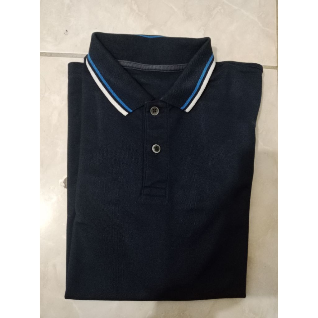 fortified polo shirt biru pria uniqlo original 100℅ second