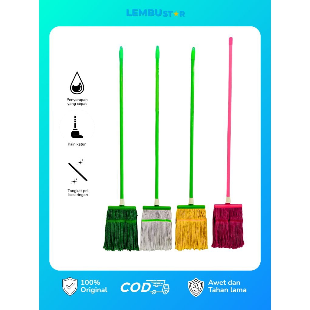 Pel lantai kotak lebar kain katun gagang besi ringan