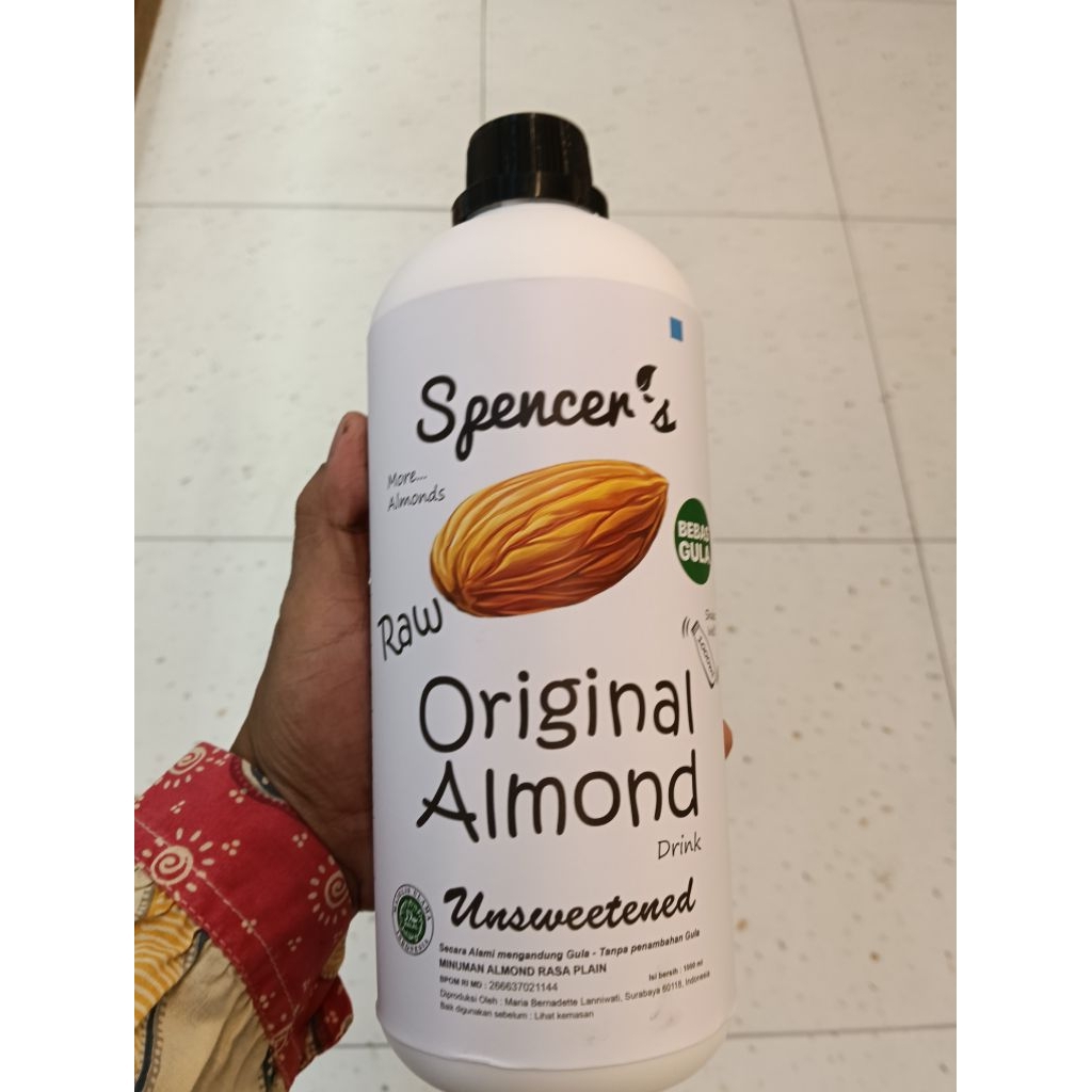 spencer's raw almond milk original unsweetened 1lt