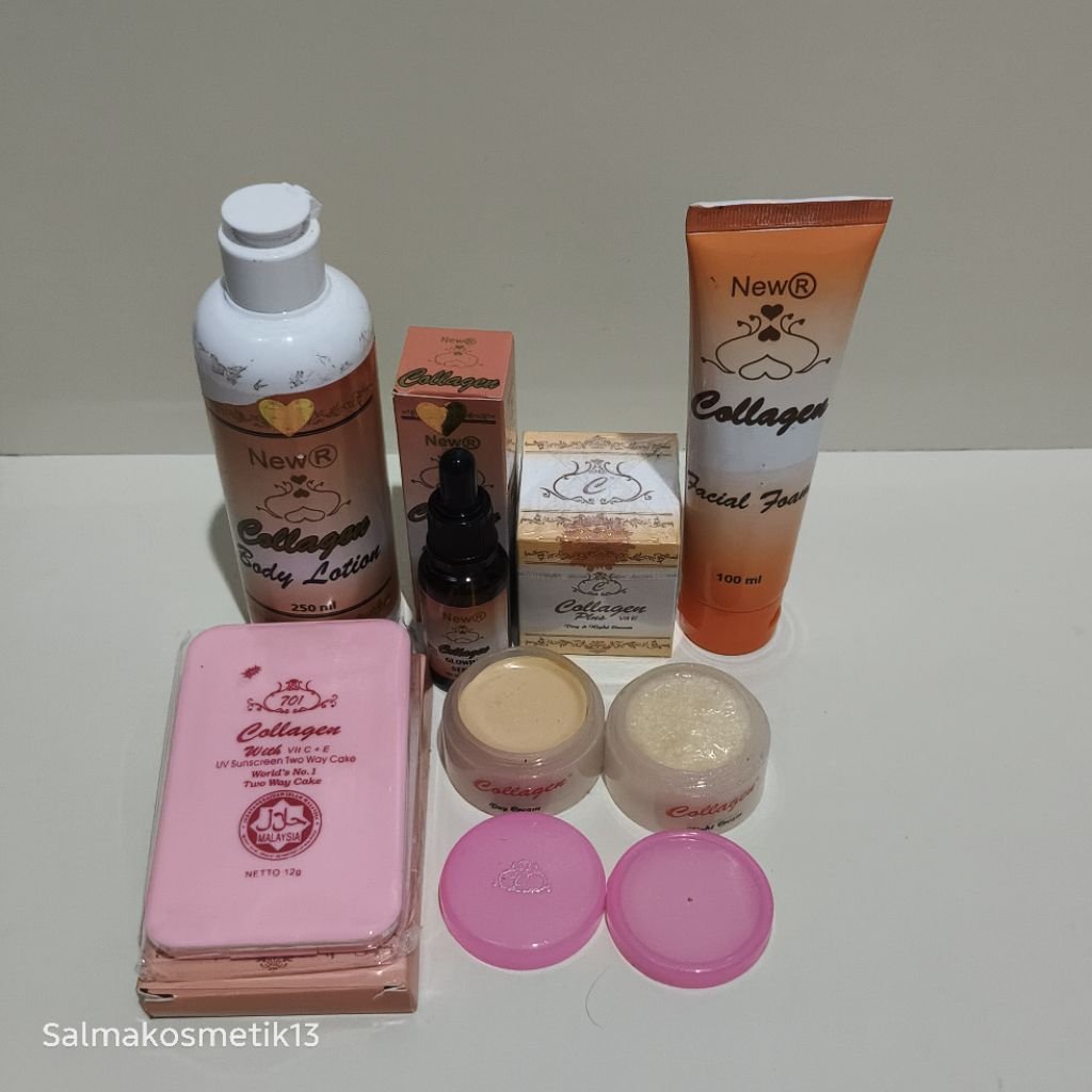 Paket Cream Perawatan Wajah Collagen 6In1 Original // cream siang, malam, serum glowing, bedak twc, 