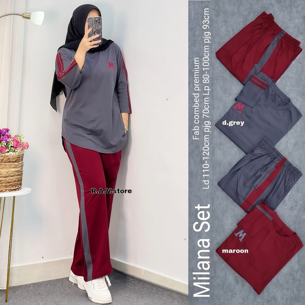 setelan kaos wanita terbaru milana one set knit wanita