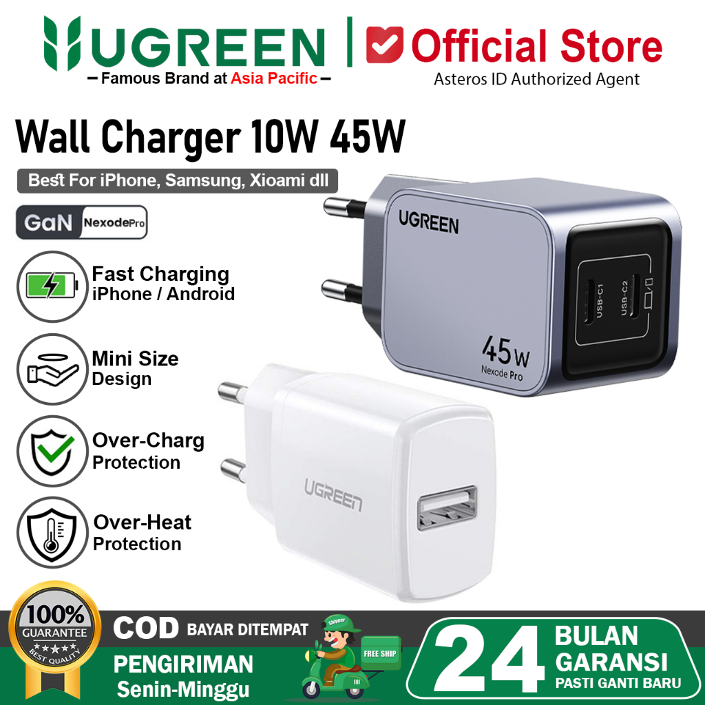 UGREEN Kepala Charger untuk iPhone, Samsung, Xiaomi, Oppo, Vivo, Huawei Fast Charging 10W 20W 45W