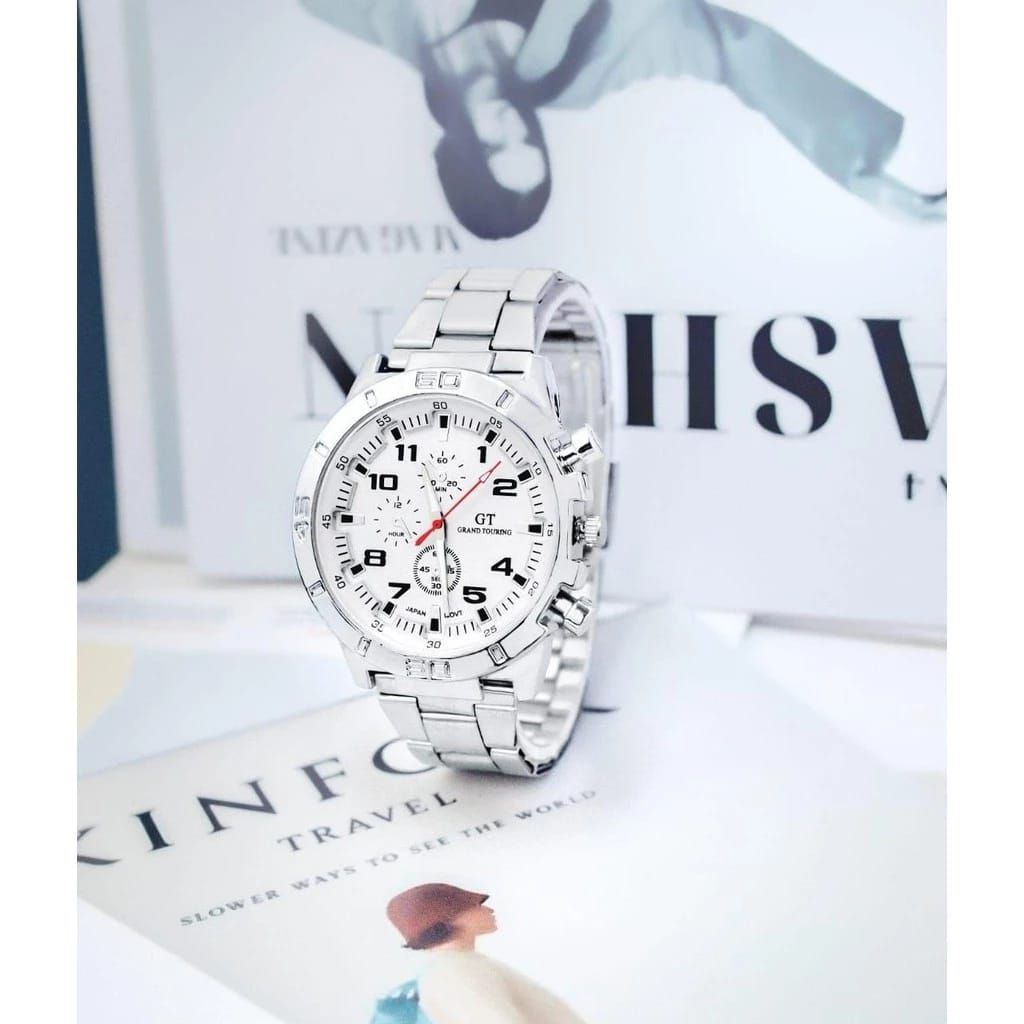 JAM Tangan Pria Strap Stainless Bulat Grand Touring Casual Sporty #fa (#JA14)