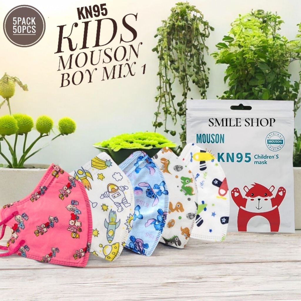 MASKER KN95 MOUSON KIDS MOTIF,5PACK 50PCS,USIA 4-12 THN