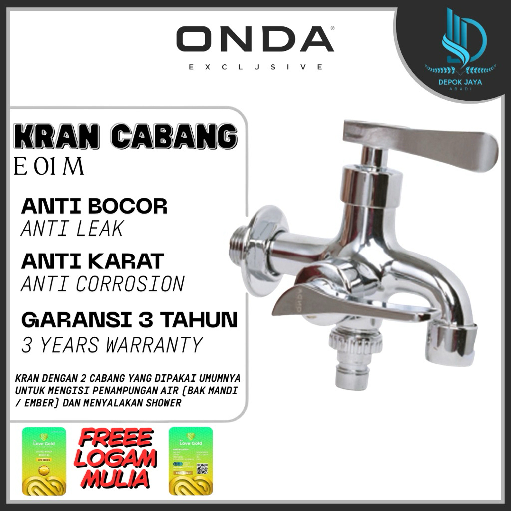 KRAN TEMBOK CABANG ONDA EXCLUSIVE E 01 M – KRAN AIR 2 ARAH, TAHAN LAMA, ANTI BOCOR + GARANSI 3 TAHUN