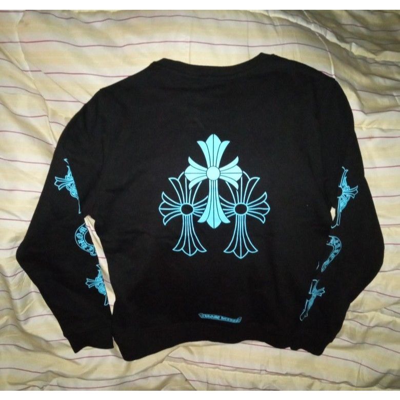 Chrome Hearts Triple Cross Logo Longsleeve Lengan Panjang Tee Cotton 20S Katun Tebal Adem Nyaman