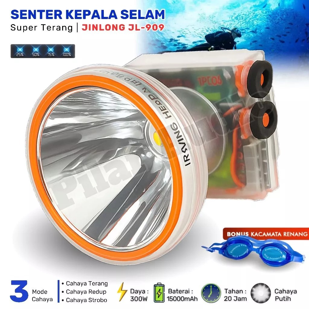 SENTER KEPALA SELAM JINLONG 300WAT WATERFOOP TAHAN AIR BATERAI TAHAN LAMA JINLONG JL-909 300WAT