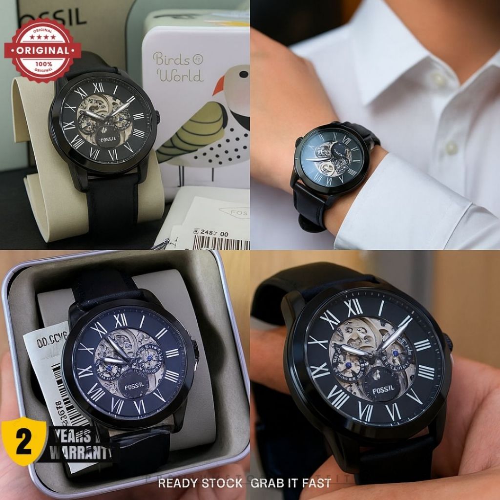 Jam Tangan Pria Otomatis Skeleton 44mm Elegan Klasik Tali Kulit Original Water Resistant
