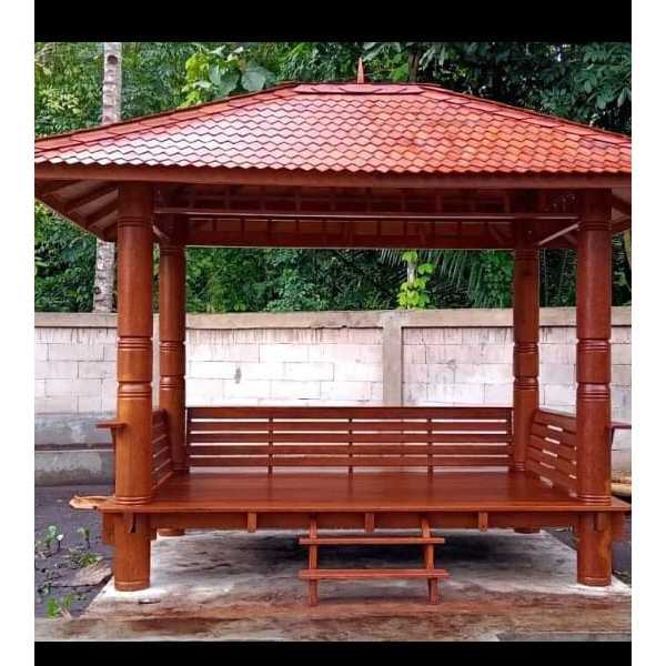 gazebo minimalis kayu mahoni ukuran 4x3 meter / gazebo taman kayu mahoni , gazebo pargola kayu mahon