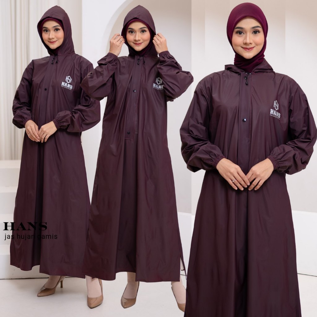 Mantel Gamis Syar'i Wanita Muslimah / Mantel Wanita Jumbo Waterproof Bahan PVC Anti Rembes BURGUNDY