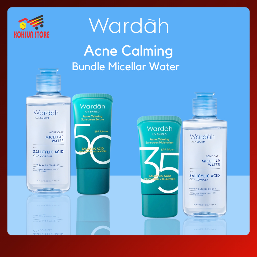 Wardah Paket 2in1 Sunscreen Acne Calming Spf50 Spf35 Bundle Micellar Water Acnederm 100ml