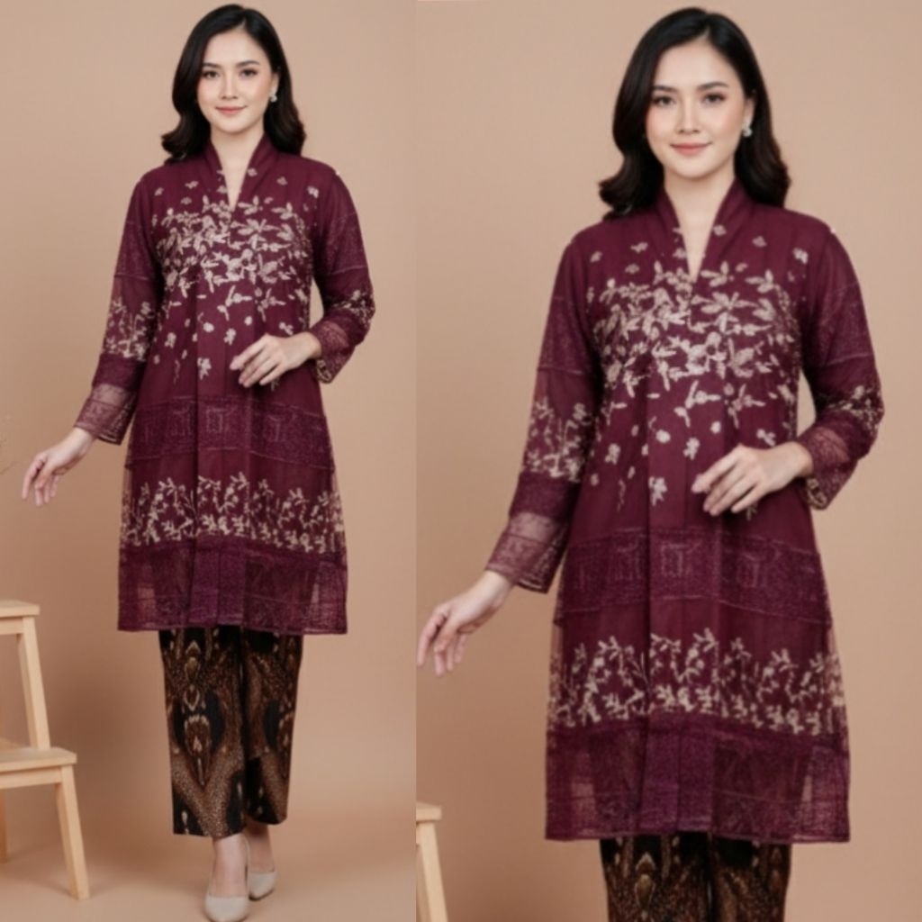NUANSA Kebaya Semi Outer Panjang Lilac/Lavender - Kebaya Wisuda Lamaran Pesta - Premium Quality