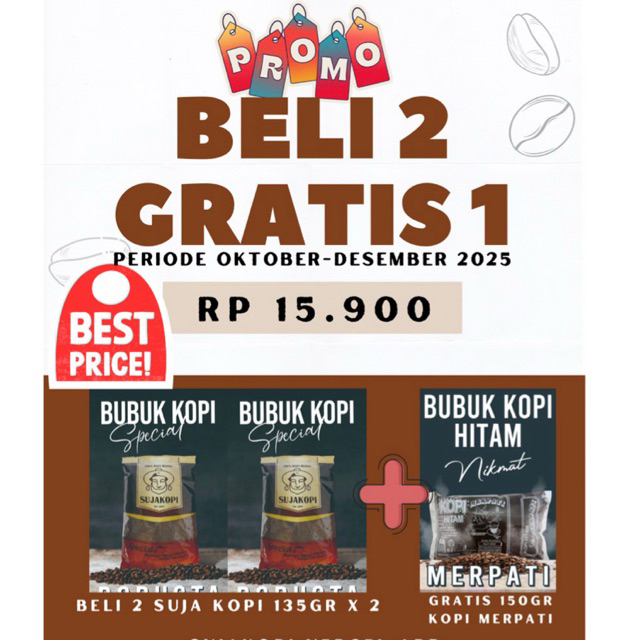 [TERMURAH] SUJA KOPI BELI 2 GRATIS 1 BUBUK KOPI ROBUSTA KWALITAS ISTIMEWA 135GR BELI 2 GRATIS ROTI J