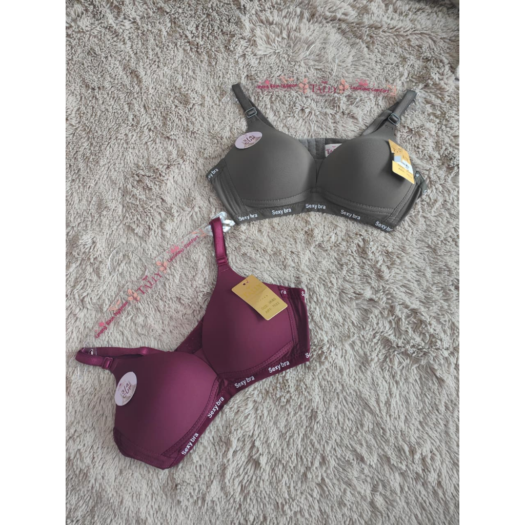 TALLY BH 7022 Bra Busa Tipis Tanpa Kawat Bahan Nylon Cup B Kait 3 Bh Harian Nyaman